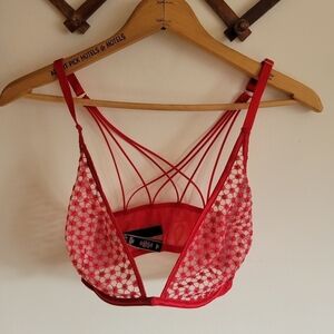Victoria's Secret Starburst Unlined Plunge Bra Sheer Mesh Red Adjustable 32 DDD